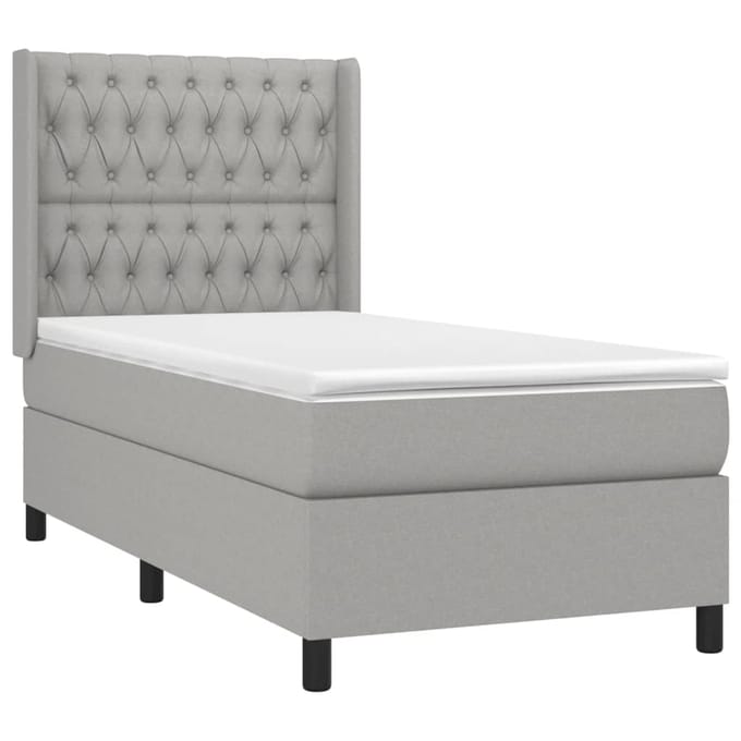 vidaXL - Boxspring - met - matras - stof - lichtgrijs - 90x200 - cm