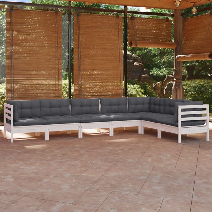 vidaXL - 7-delige - Loungeset - met - kussens - massief - grenenhout - wit