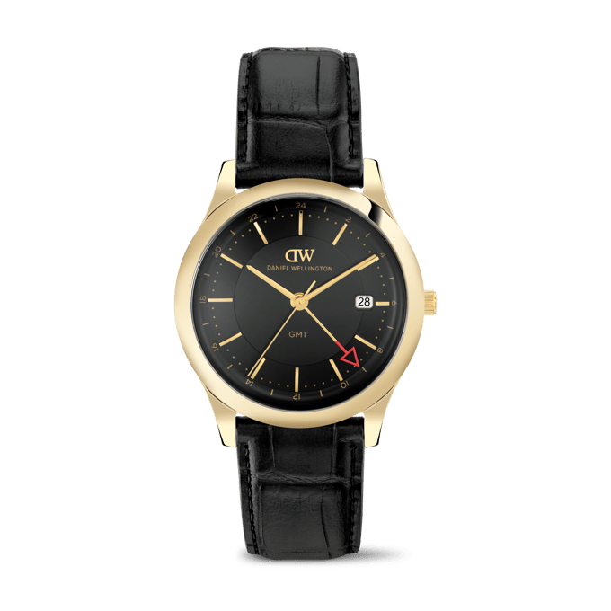 Daniel Wellington DW Watch Pathfinder GMT Black-Croc Black Gold 39mm