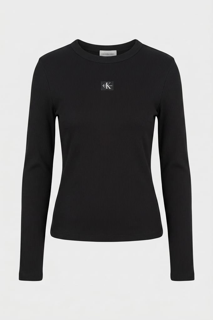 Calvin Klein Ls Woven Label 2x2 Top Black Talla: S | Manga Larga Outlet | Mujer | Negro