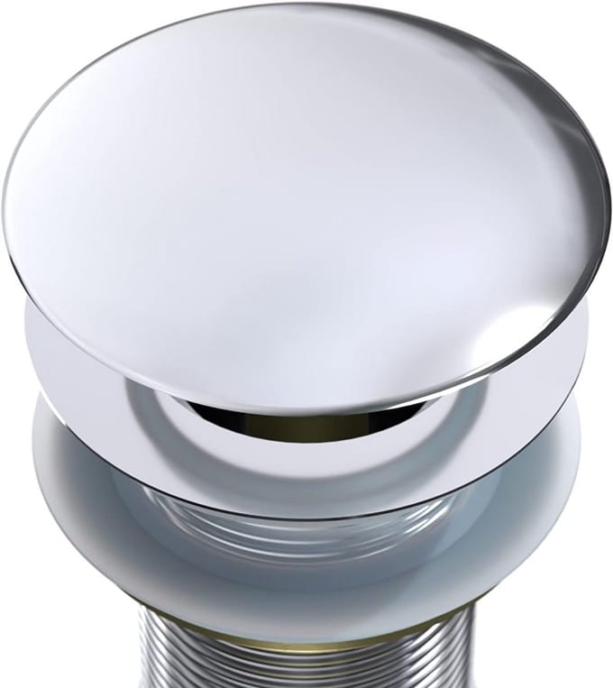 Wastafel Stop - Afvoerstop Click-Clack Plug - Water Dicht Maken - Met Overloop - Ø 64 mm - Chroom