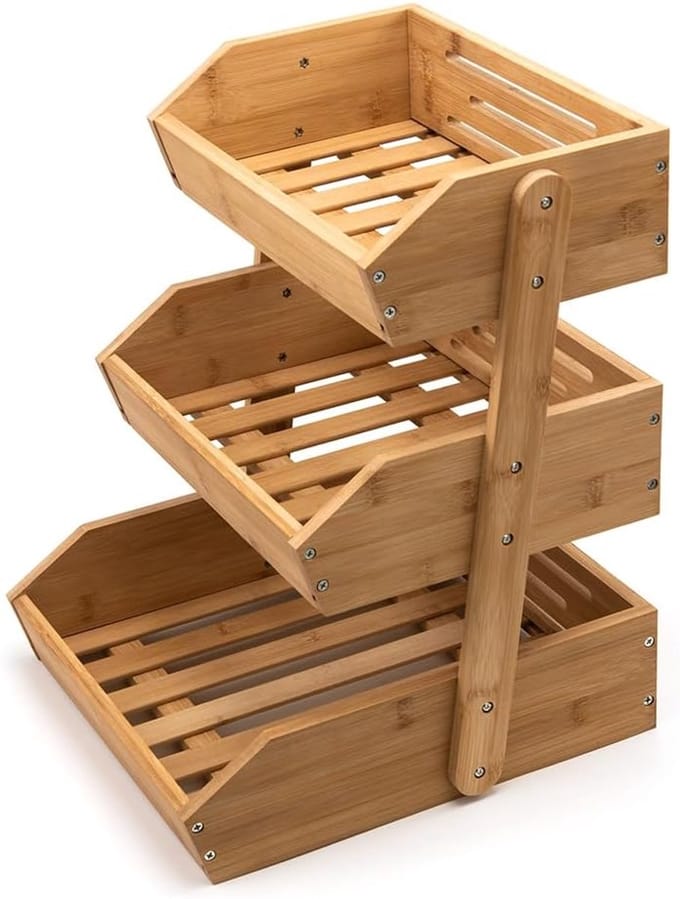 Famanu – Bamboe fruitrek 3-laags 41,4 cm – multifunctionele fruit- en groentehouder