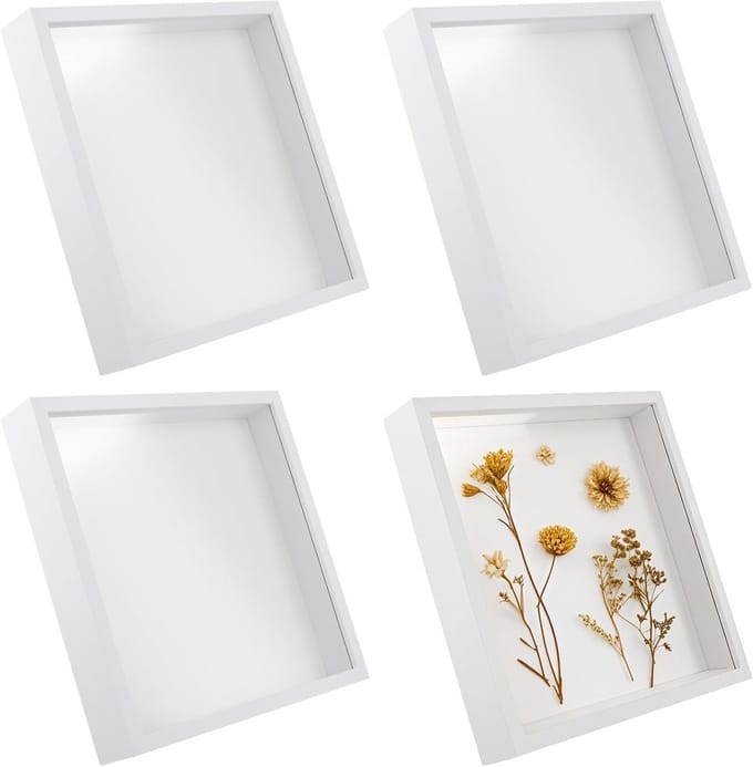 4 Stuks 27x27x3cm Wit Doosframe, Vierkant Schaduwdoosframe voor Creatieve Projecten, Huwelijk, Verjaardag en Afstuderen