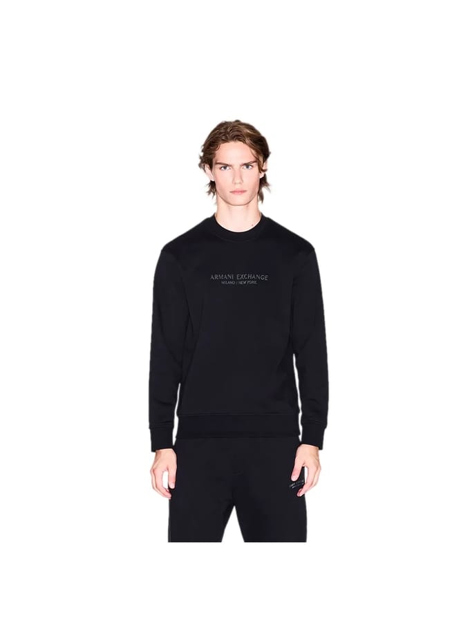 Printed Cotton Long Sleeve Sweatshirt with Round Neck - Black