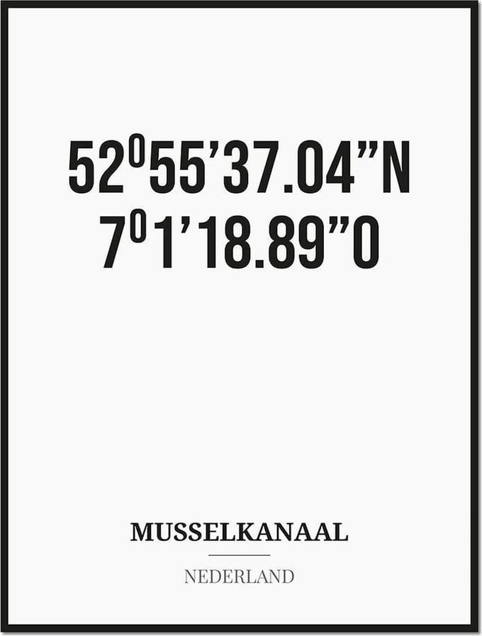 Poster/kaart MUSSELKANAAL met coördinaten