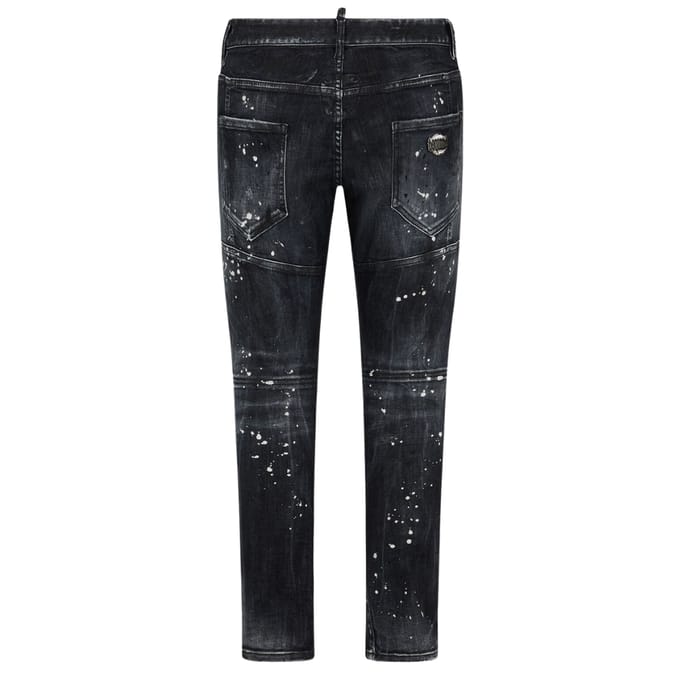 Dsquared2 Tidy Biker Jean Paint Splash versterkte gescheurde zwarte jeans