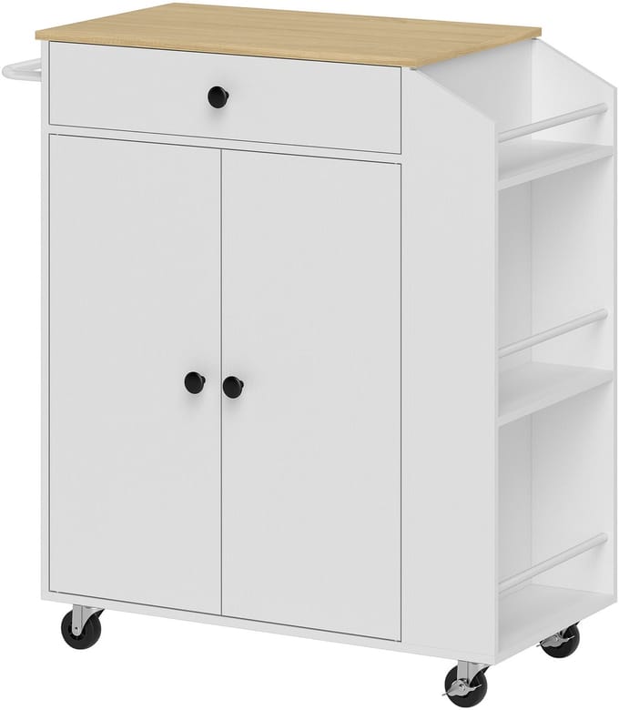 Keukentrolley - Met Werkblad - Met Lade en Kast - Opbergwagen - MDF - Wit