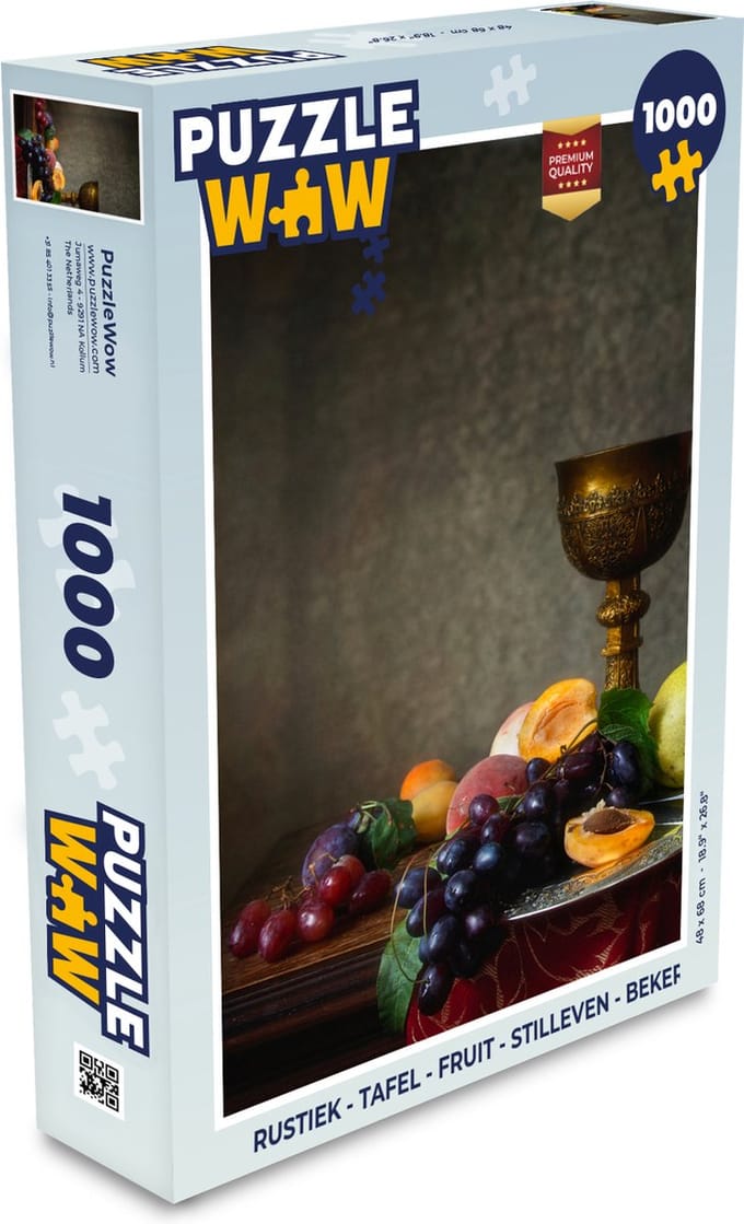 Puzzel Rustiek - Tafel - Fruit - Stilleven - Beker - Legpuzzel - Puzzel 1000 stukjes volwassenen