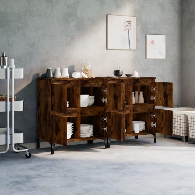 vidaXL - Dressoirs - 2 - st - 60x35x70 - cm - bewerkt - hout - gerookt - eikenkleurig