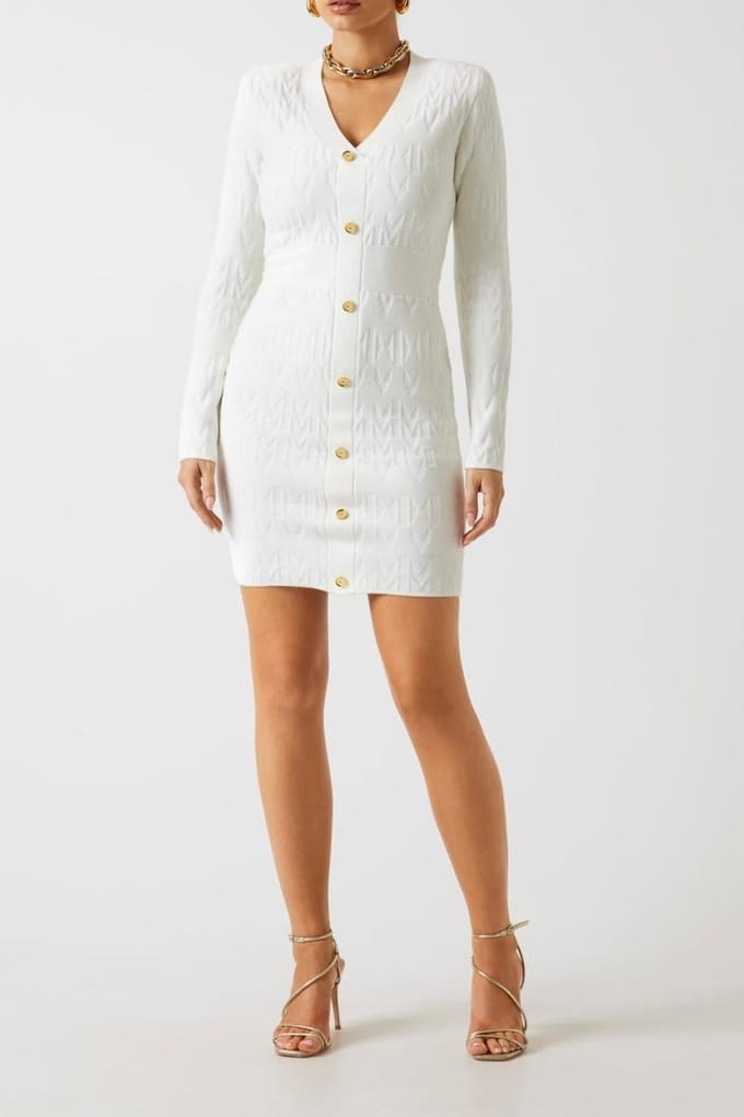 GUESS Adele Logo Chenille Macadamia Taglia: 42 | Abiti Mini Outlet | Donna