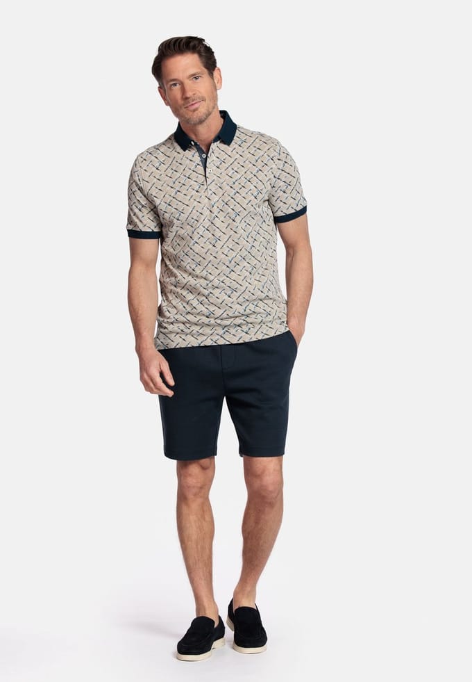 Baileys Dark Sand Standaard korte mouw Modern Fit Print Polo 515228 83