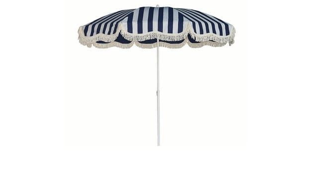 Jan Kurtz Retro parasol met franjes - wit/blauw