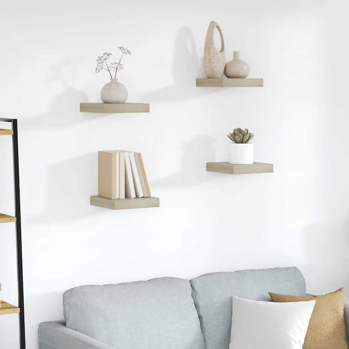 vidaXL - Wandschappen - zwevend - 4 - st - 23x23,5x3,8 - cm - MDF - eikenkleurig
