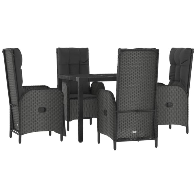 vidaXL - 5-delige - Tuinset - met - kussens - poly - rattan - zwart