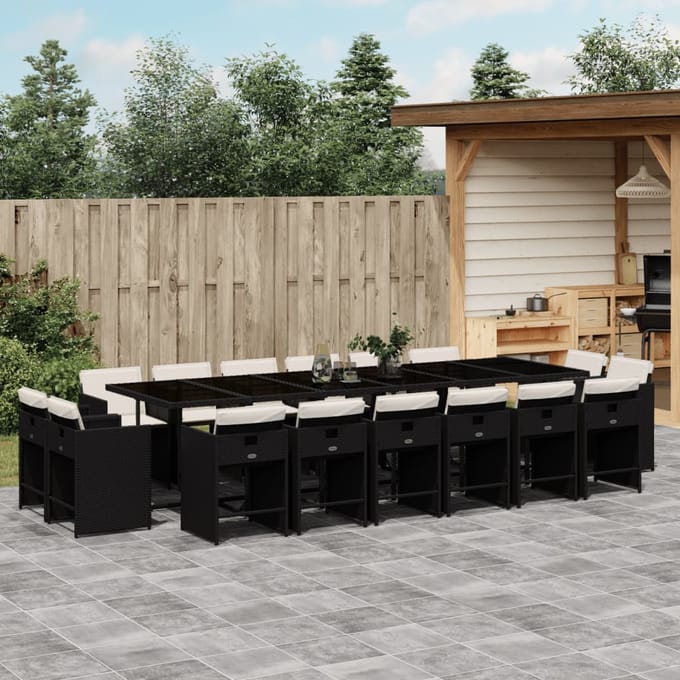 vidaXL - 17-delige - Tuinset - met - kussens - poly - rattan - zwart