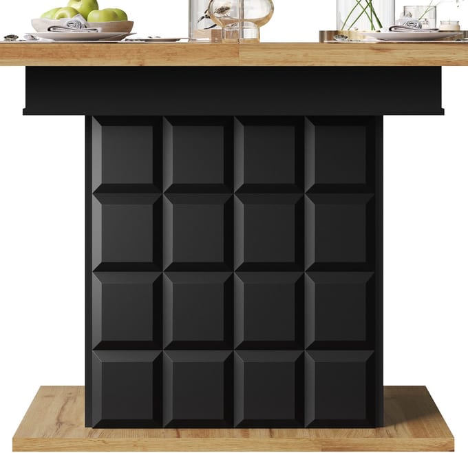 Zwart Bruin Geruit MDF Uitschuifbare Eettafel Met Opslag 110-140x80cm Voor 4-6 Personen