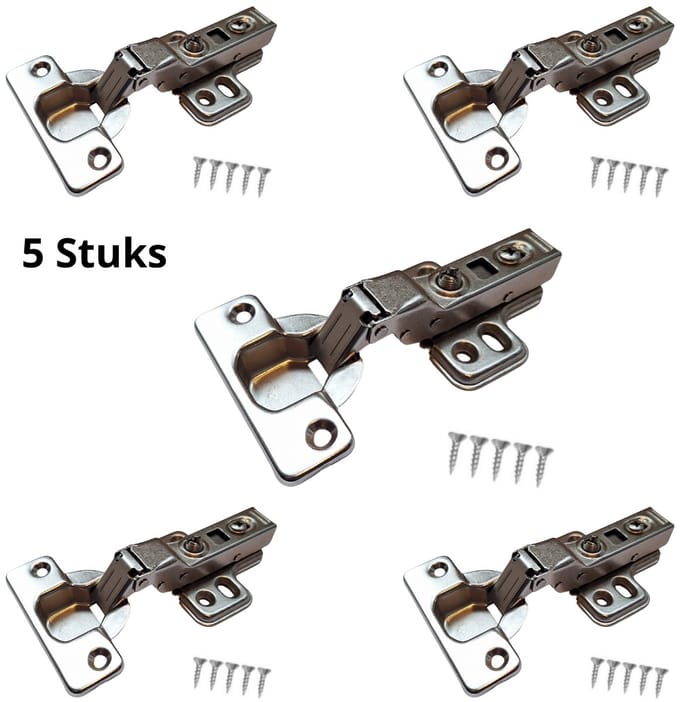 5x Hoexs Half Voorliggend Softclose Keukenscharnier – RVS / Zilver + Schroeven