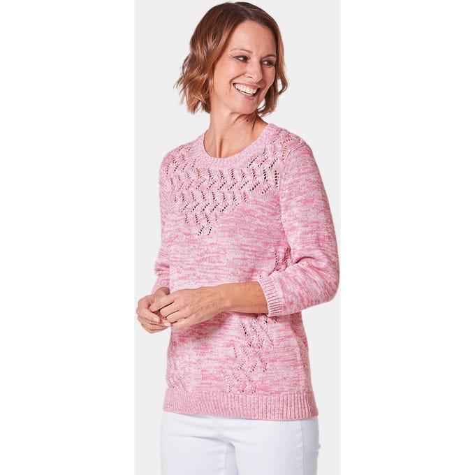 Pullover met mooi ajourmotief - rosé / gedess. - Gr. 40 van Goldner Fashion
