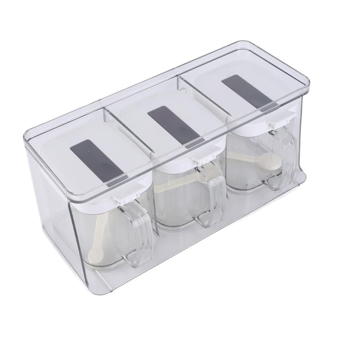 Kruiden Organizer Doos Wandhangend Ruimtebesparend Automatisch Openen Sluiten Plastic Kruidenpotjes voor white