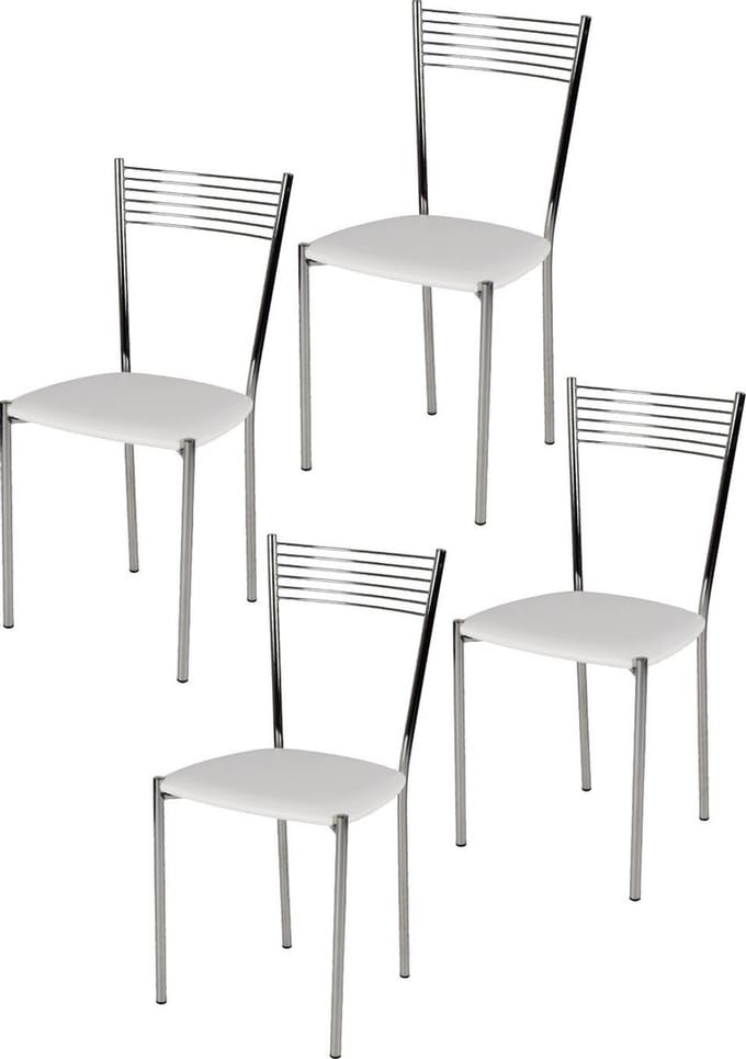 Tommychairs Elegance - Eetkamerstoelen - Set van 4 - Chroom & Wit - Kunstleer