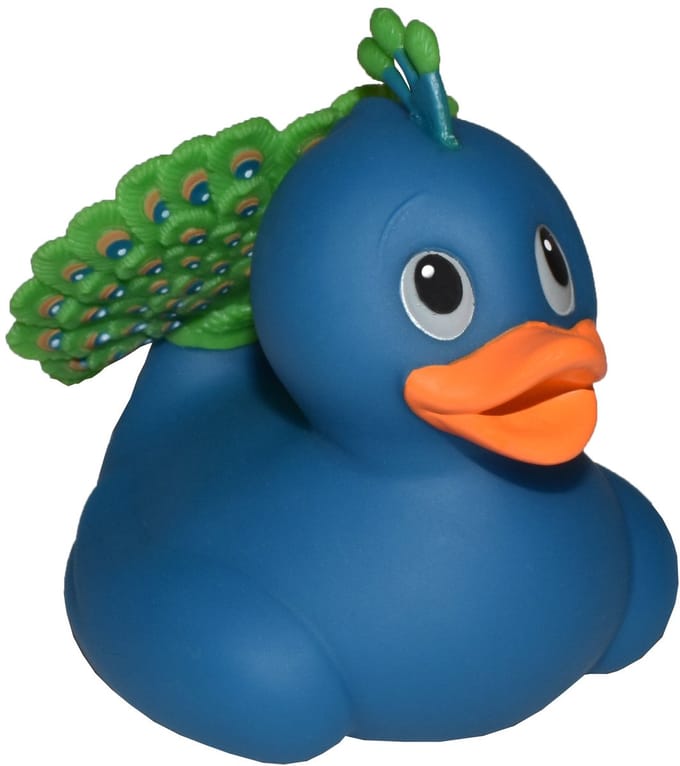 Wild Republic pauw badeendje - rubber - 10 cm - blauw - badderen - speelgoed - badartikelen