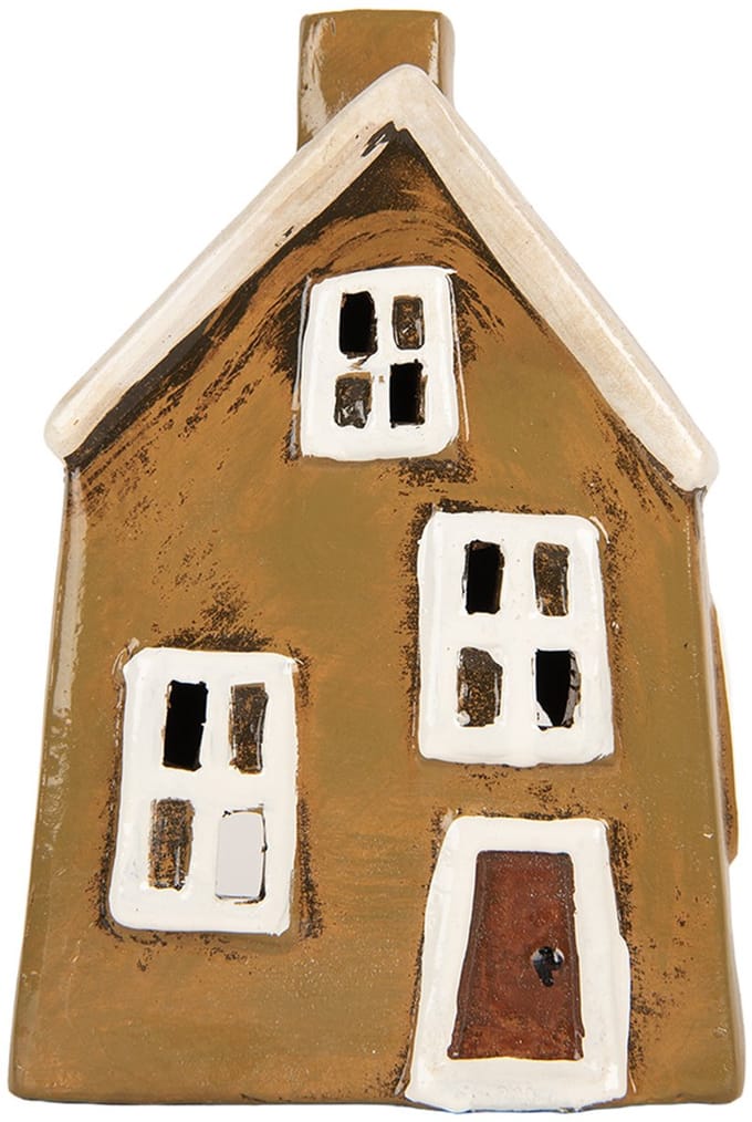 Clayre & Eef Waxinelichthouder Huis 12x8x18 cm Bruin Keramiek
