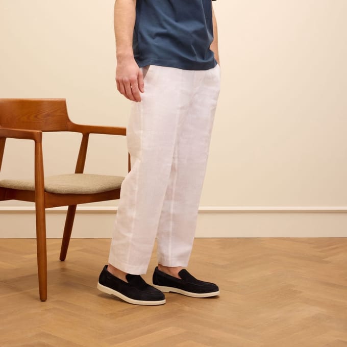 Manfield - Heren - Donkerblauwe suède loafers - Maat 40