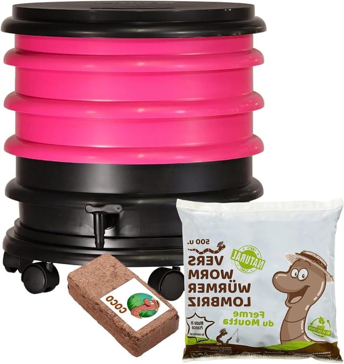 Wormenbak Compostbak - Composteerbak Wormenbak - Organisch Afval Verwerken - Evolueerbaar Ontwerp - 48 Liter - Fuchsia