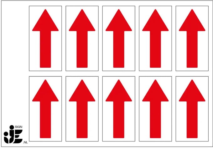 Pijl stickers - rood wit - op vel | 4 x 2 cm - 10 stickers per vel