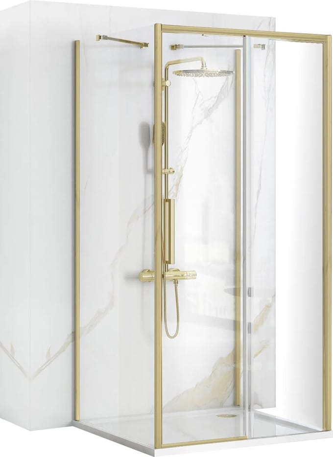 Rea Rapid Slide Brush Gold 100X80 - 195 cm - U-Douchecabine - Rechthoek - Geborsteld Goud