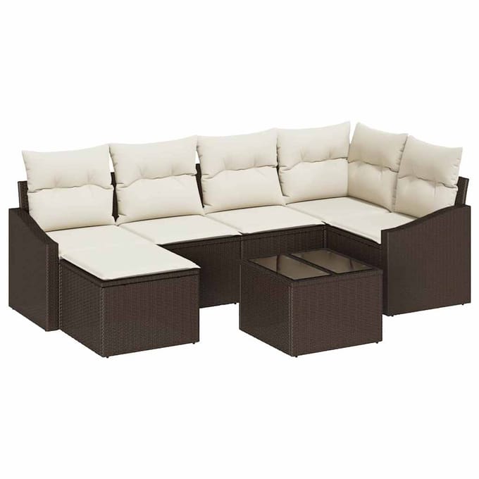 vidaXL Bankstel 7 st Bruin poly rattan