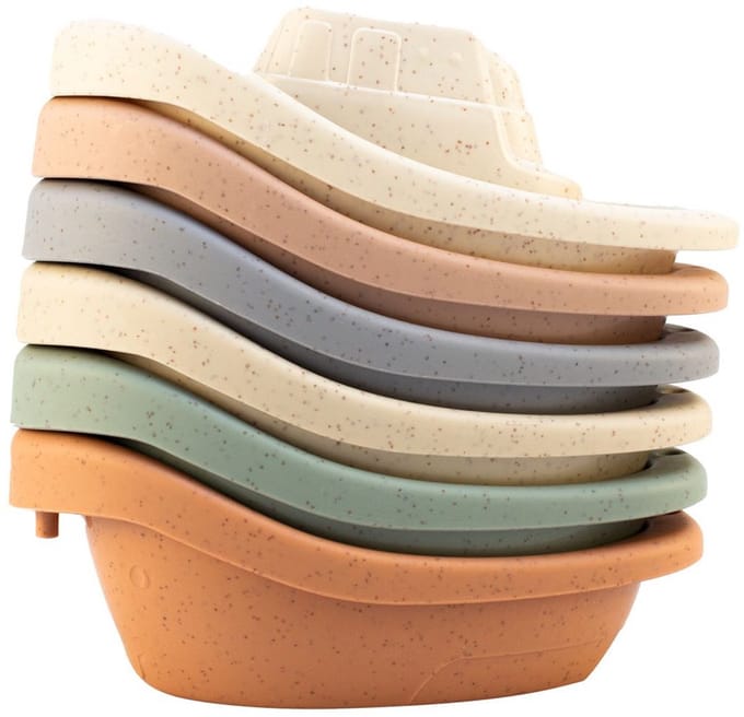 Magni - Badspeelgoed - set van 6 stapelbare bootjes van tarwestro - Meerkleurig