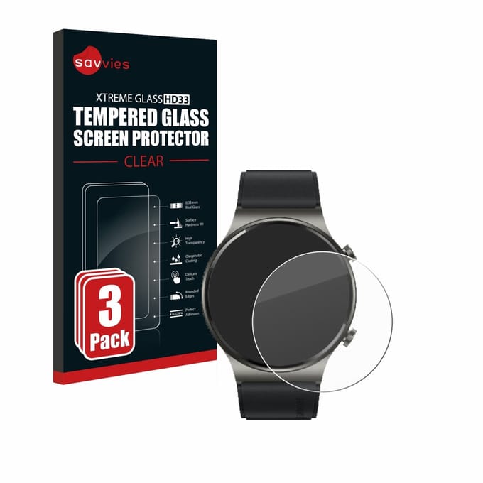 Savvies - Glas Screenprotector voor Huawei Watch GT 2 Pro ECG - Gehard Beschermglas 9H 3 Stuks