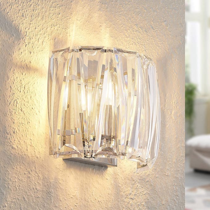 Lindby - wandlamp - 1licht - Acryl, ijzer - H: 20 cm - E14 - transparant, chroom
