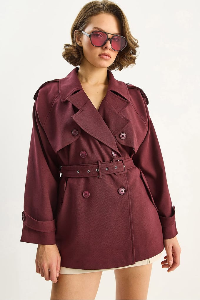 Katoenen Mix Midi Trenchcoat met Knopsluiting
