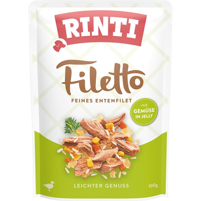 24x 100g RINTI Filetto Pouch in Jelly Eend met groenten nat hondenvoer
