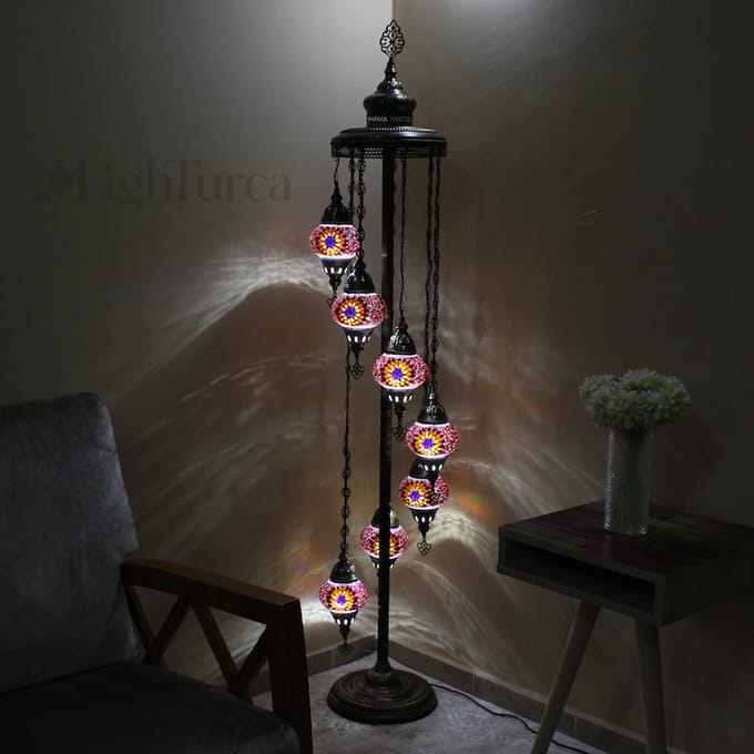 Handmade Turkse staandelamp 7 bollen Oosterse vloerlamp mozaïek multicolour