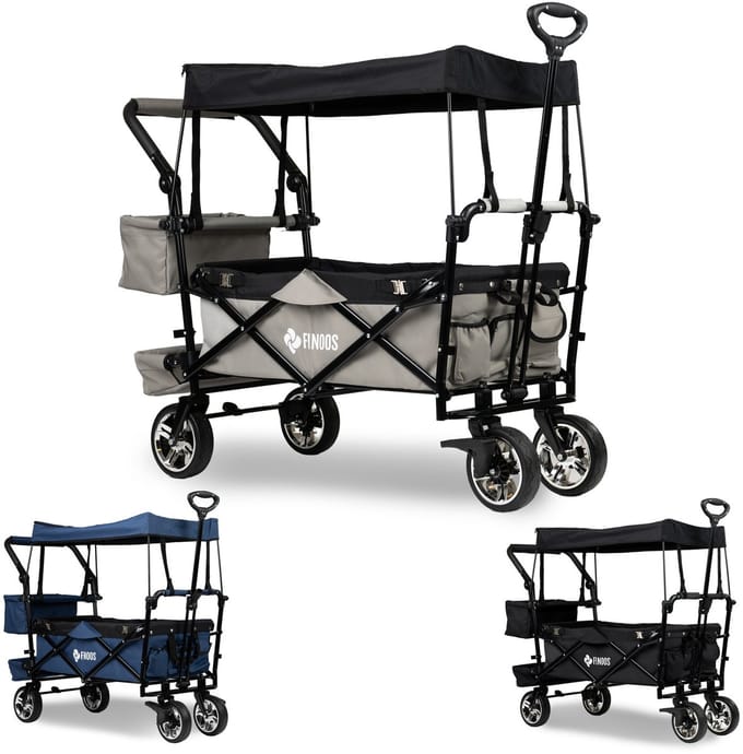 FINOOS – Opvouwbare Bolderkar / Bolderwagen opvouwbaar – dakje – extra's – Grijs