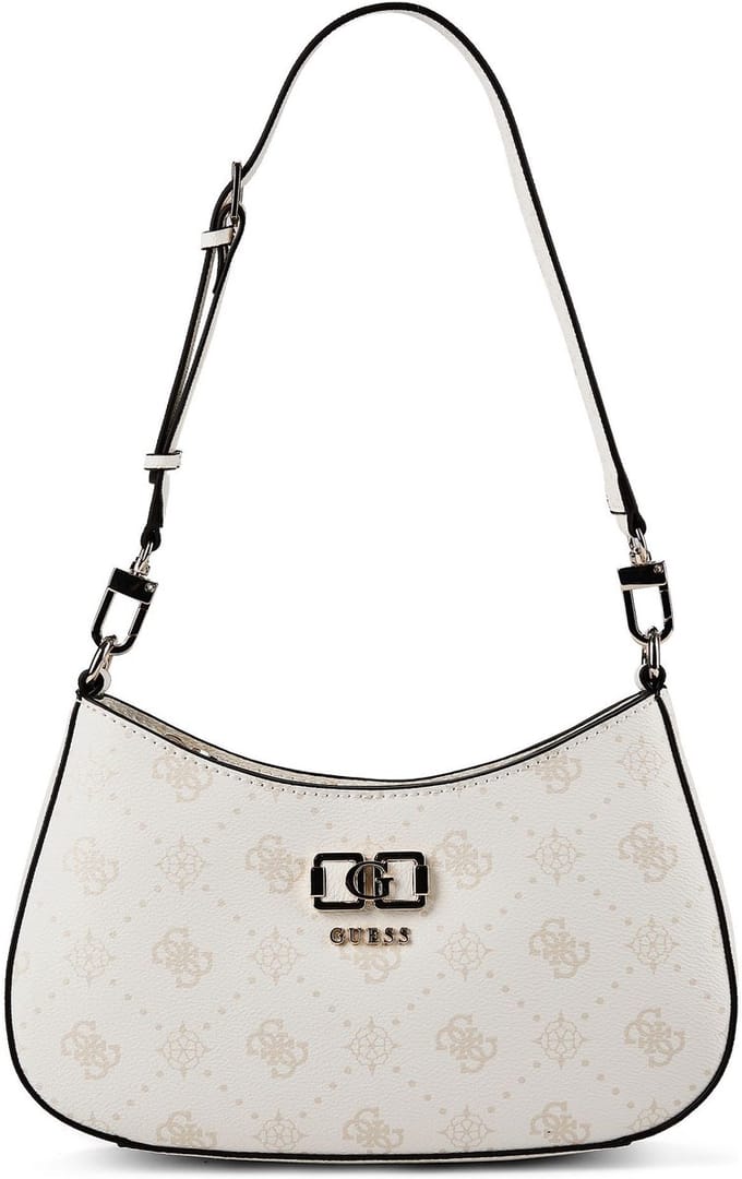 GUESS schoudertas Emelie Logo Top Zip Shoulder Bag White Logo wit