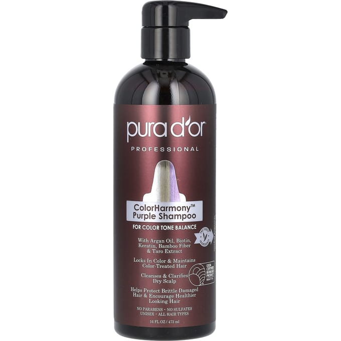 Pura D'or, Professioneel, ColorHarmony Paarse Shampoo, 16 fl oz (473 ml) black