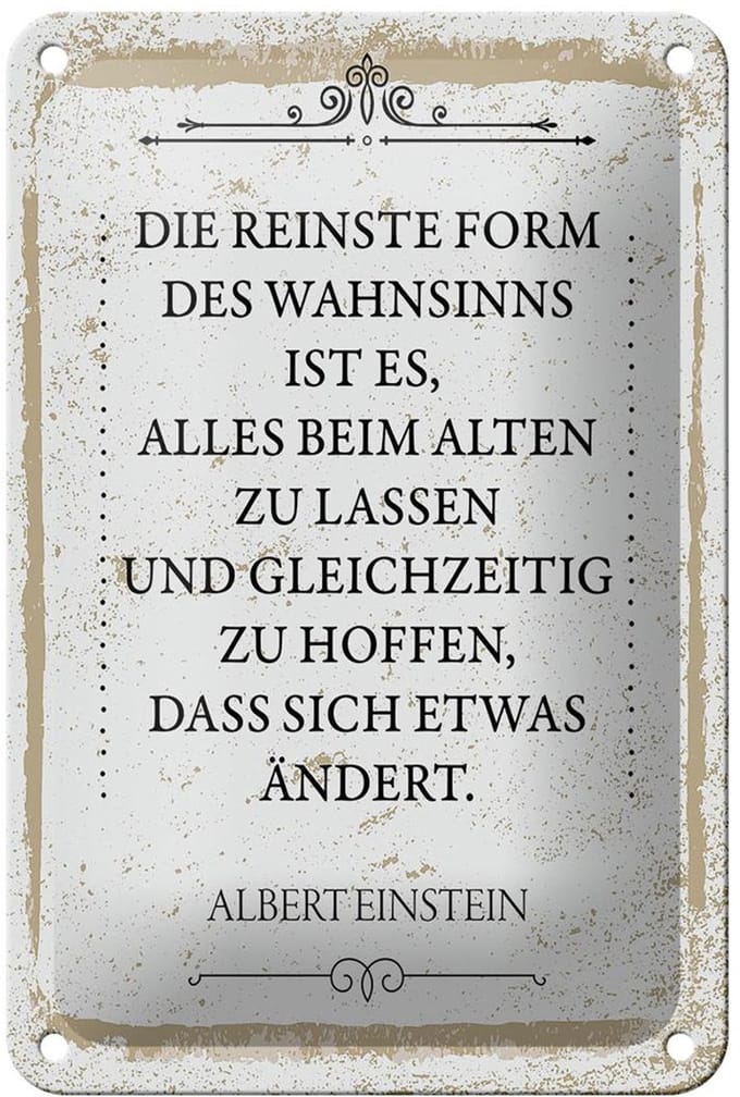 Blechschild Spruch Einstein reinste Form Wahnsinns 12x18cm Schild