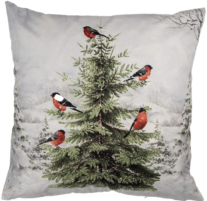 Clayre & Eef Kussenhoes 45x45 cm Wit Polyester Kerstboom