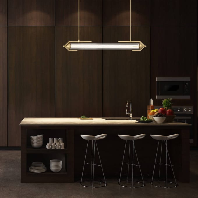 Quintiesse LED hanglamp ESPADA, goud geborsteld, 122 cm, metaal/glas