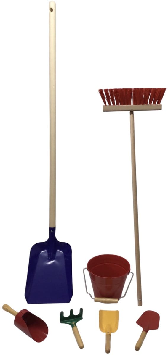 kinder Tuin gereedschap - schep - bezem - handgereedschap - emmer