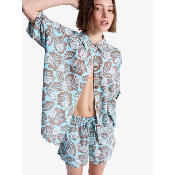 Roxy Beachy Nostalgia Print T-shirt Met Korte Mouwen Blauw S Vrouw