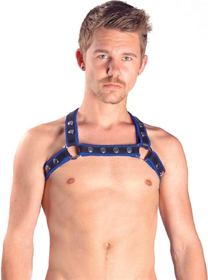 Mister b leren x-back harnas premium blauw small/-medium
