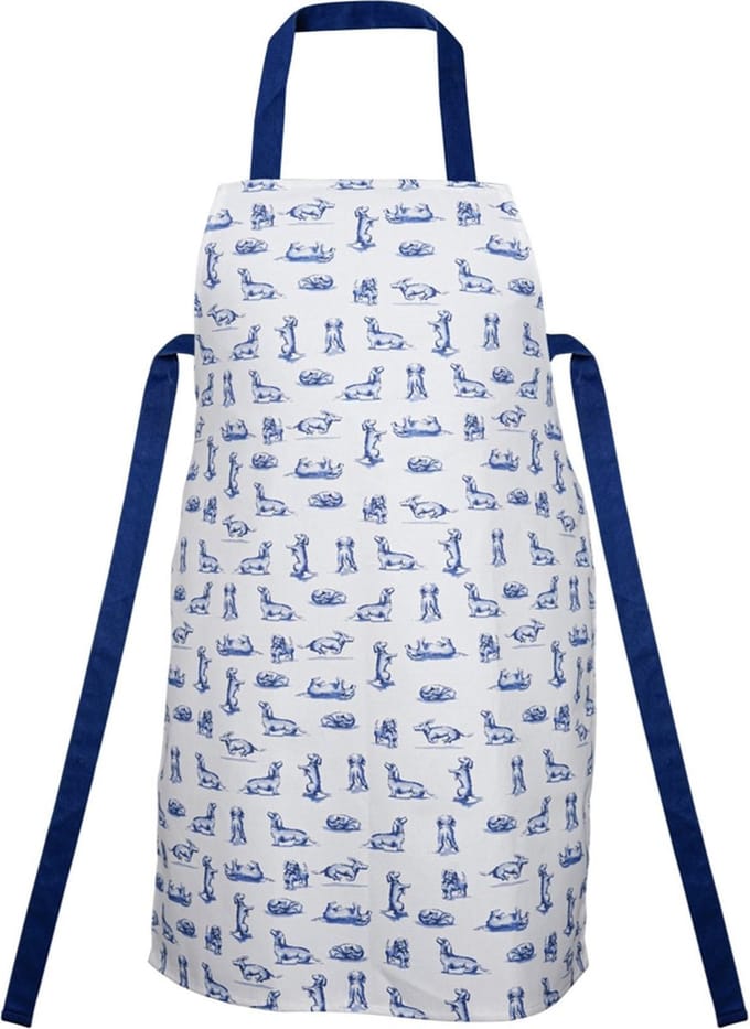 Heinen Delfts Blauw - Keukenschort Teckel Nhaan - Wit - Katoen - 60 cm