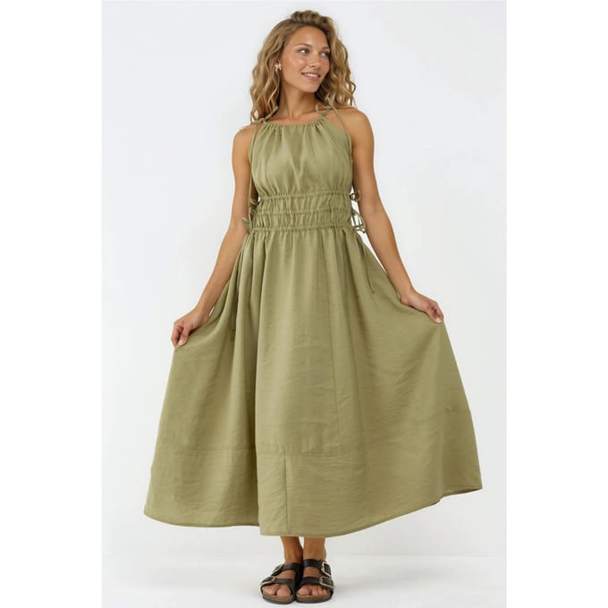Gerimpelde Strap Midi Jurk