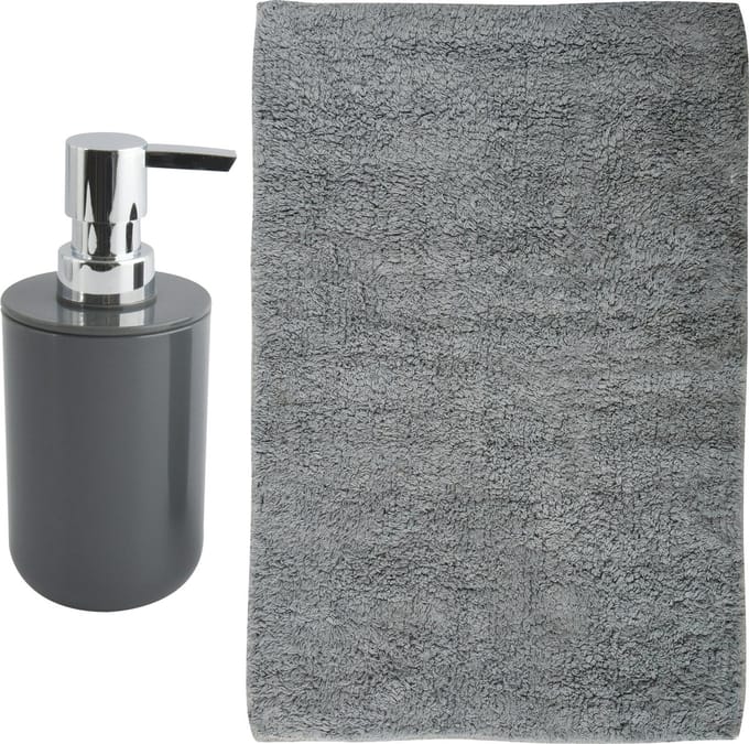 MSV badkamer droogloop mat - Napoli - 45 x 70 cm - met bijpassend zeeppompje - donkergrijs
