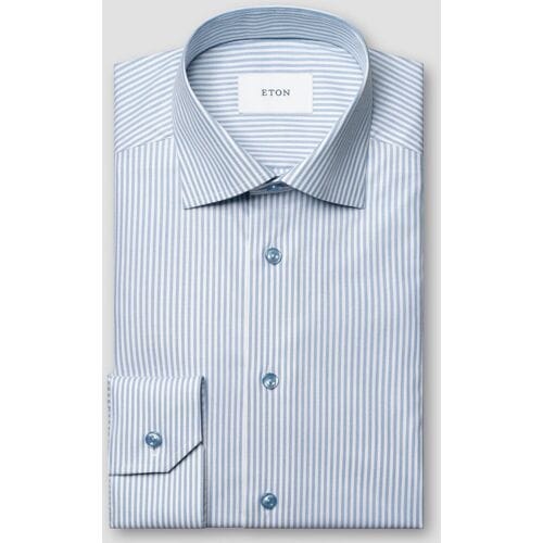 Eton Overhemd Soft Cotton Tencel Stripe Pattern Licht Blauw / male